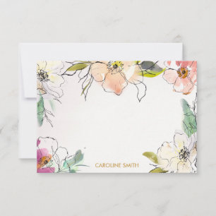 Carte De Correspondance Chic Moderne Aquarelle Floral Personnalisé