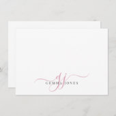 Carte De Correspondance Chic Monogramme Pink Script Dans Les Entrées, (Devant / Derrière)
