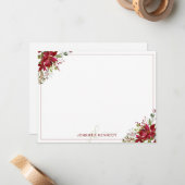 Carte De Correspondance Chic Poinsettia Rouge Noël Aquarelle Florale (Devant/Arrière en situation)