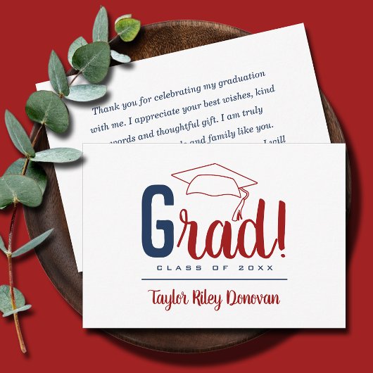 Carte De Correspondance Chic Red Grad Casquette gradué
