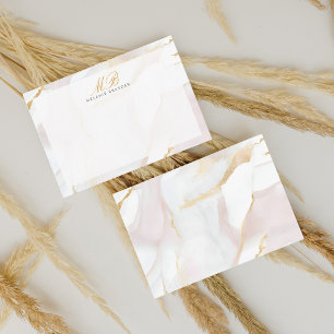 Carte De Correspondance Chic Rose Or Blush rose Monogramme Agate Marbre