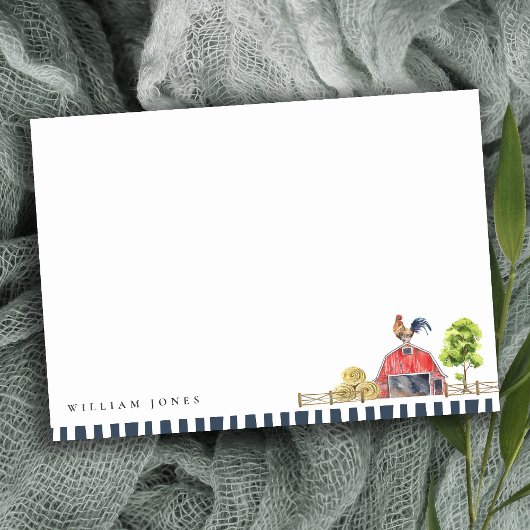 Carte De Correspondance Chic Rustique Rouge Grange Coq Ferme Aquarelle