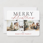 Carte De Correspondance Chic Script Calligraphie Joyeux Noël Deux photos (Devant)