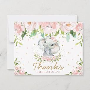 Carte De Correspondance Chic Whimsical Cute Elephant Blush Rose Floral