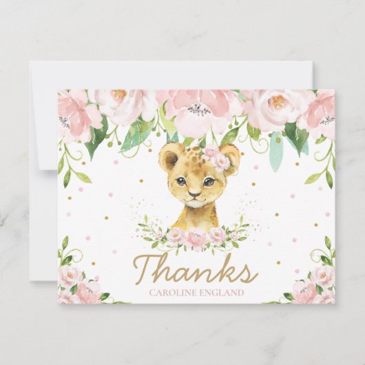 Carte De Correspondance Chic Whimsical Cute Lion Blush Rose Floral (Devant)