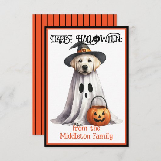 Carte De Correspondance Chien chiot jaune du Labrador Halloween heureux (Devant / Derrière)