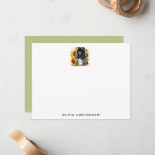 Carte De Correspondance Chien de Poméranie Noir Tournesols Rustiques Perso (Devant/Arrière en situation)