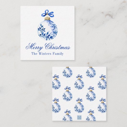 Carte De Correspondance Chinoiserie Bleu & Blanc Cadeau de Noël (Devant / Derrière)