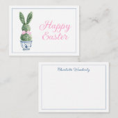 Carte De Correspondance Chinoiserie Bleue et Blanche avec Topiaire de Lapi (Devant / Derrière)