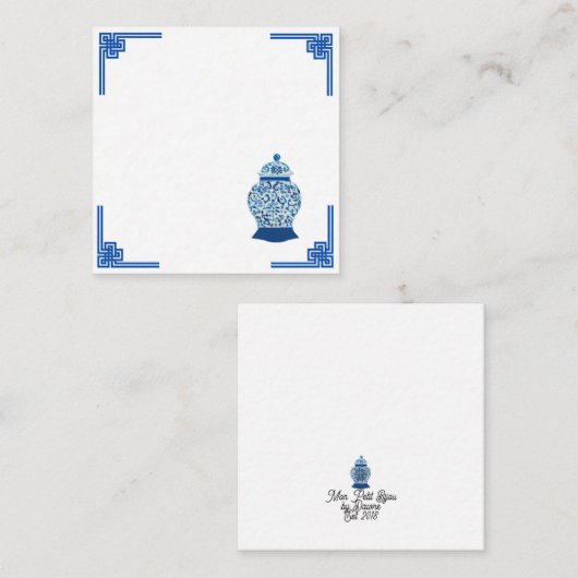Carte De Correspondance Chinoiserie Jar de gingembre bleu et blanc (Devant / Derrière)