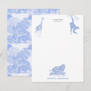Carte De Correspondance Chinoiserie Safari Animaux de la Jungle Toile Bleu