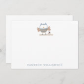 Carte De Correspondance Chouette en bleu Papier à lettres personnalisées (Devant / Derrière)