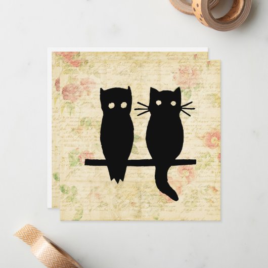 Carte De Correspondance Chouette et chat (Devant/Arrière en situation)