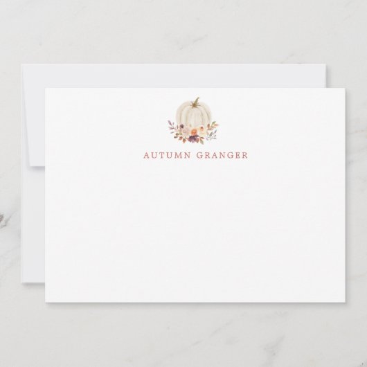 Carte De Correspondance Chute Citrouille blanc Terracorra & Fleurs violett (Devant)