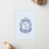 Carte De Correspondance Cimier baroque Paraphe bleu Mariage (Devant/Arrière en situation)