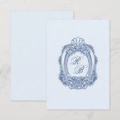 Carte De Correspondance Cimier baroque Paraphe bleu Mariage (Devant / Derrière)