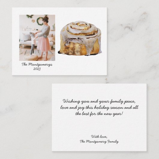 Carte De Correspondance Cinnamon Roll Photo Christmas Holiday Card (Devant / Derrière)