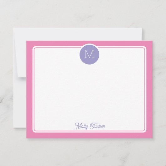 Carte De Correspondance Circle Monogram Initial Preppy Pink Purple (Devant)