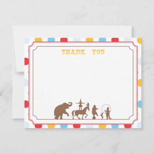 Carte De Correspondance Circus Party Flat Remerciements Note (Devant)