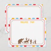 Carte De Correspondance Circus Party Flat Remerciements Note (Devant / Derrière)