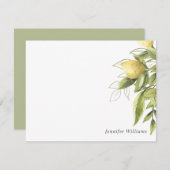 Carte De Correspondance Citrons et feuillages vert Fille Aquarelle (Devant / Derrière)