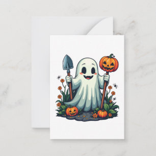 Carte De Correspondance Citrouille fantôme d'Halloween automne jardinage
