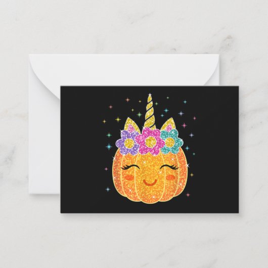 Carte De Correspondance Citrouille licorne mignonne Halloween Thanksgiving (Devant)
