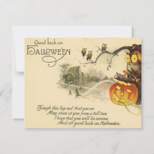 Carte De Correspondance Citrouille lumineuse vintage de hibou effrayant So
