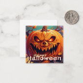 Carte De Correspondance Citrouille orange effrayant avec visage, Halloween (Devant/Arrière en situation)