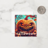 Carte De Correspondance Citrouille orange effrayant avec visage, Halloween (Devant/Arrière en situation)