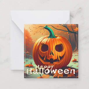 Carte De Correspondance Citrouille orange effrayant avec visage, Halloween