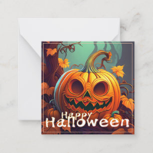 Carte De Correspondance Citrouille orange effrayante avec visage, Hallowee