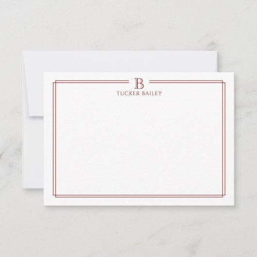 Carte De Correspondance Classic Initial Monogram Red Border Stationery (Devant)