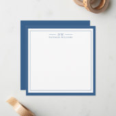 Carte De Correspondance Classic Navy Blue Two Border Monogram Lined (Devant/Arrière en situation)