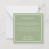 Carte De Correspondance Classic Sage Green Border Script Wedding Thank You (Dos)