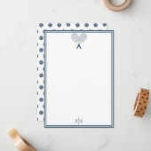 Carte De Correspondance Classique Préparatoire Monogramme à Points Bleu Te (Devant/Arrière en situation)