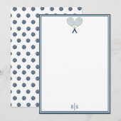 Carte De Correspondance Classique Préparatoire Monogramme à Points Bleu Te (Devant / Derrière)