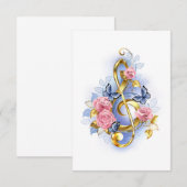 Carte De Correspondance Clé de sol avec roses roses (Devant / Derrière)