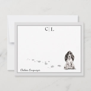 Carte De Correspondance Cocker Spaniel Chien Gris Bordure Monogramme Votre
