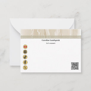 Carte De Correspondance Code QR Moderne Champagne Soie Perles Réseaux Soci