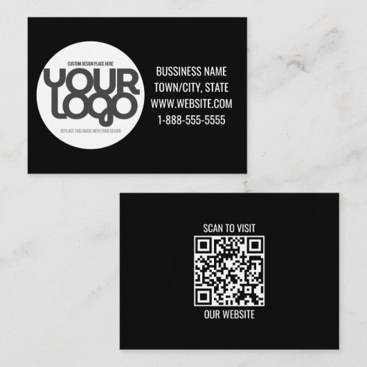 Carte De Correspondance Code QR Personnalisable Moderne Noir (Devant / Derrière)
