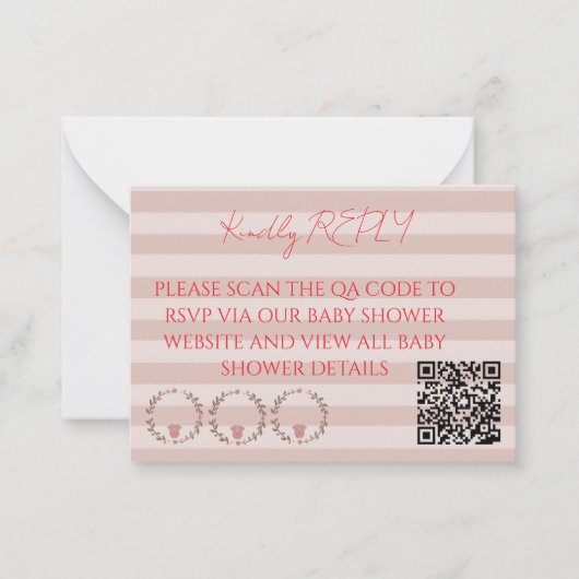 Carte De Correspondance Code QR RSVP Bandes Roses (Devant)