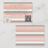 Carte De Correspondance Code QR RSVP Rayures Grises Rose (Devant / Derrière)