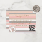Carte De Correspondance Code QR RSVP Rayures Grises Rose (Devant/Arrière en situation)