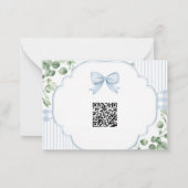 Carte De Correspondance Code QR RSVP Ruban Bleu Gingham Végétal (Dos)