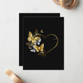 Carte De Correspondance Coeur aux papillons d'or (Devant/Arrière en situation)