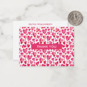 Carte De Correspondance Cœur de remerciement rose chaud (Devant/Arrière en situation)
