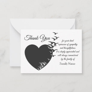 Carte De Correspondance Coeur Noir Et Oiseau Après Les Funérailles Merci C