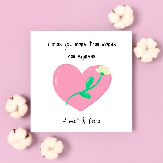 Carte De Correspondance Coeur rose et Fleur blanche vous manquent