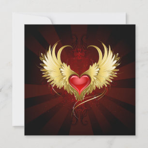 Carte De Correspondance Coeur rouge avec ailes d'or